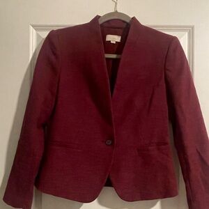 Loft one button, collarless blazer (wine/maroon color)